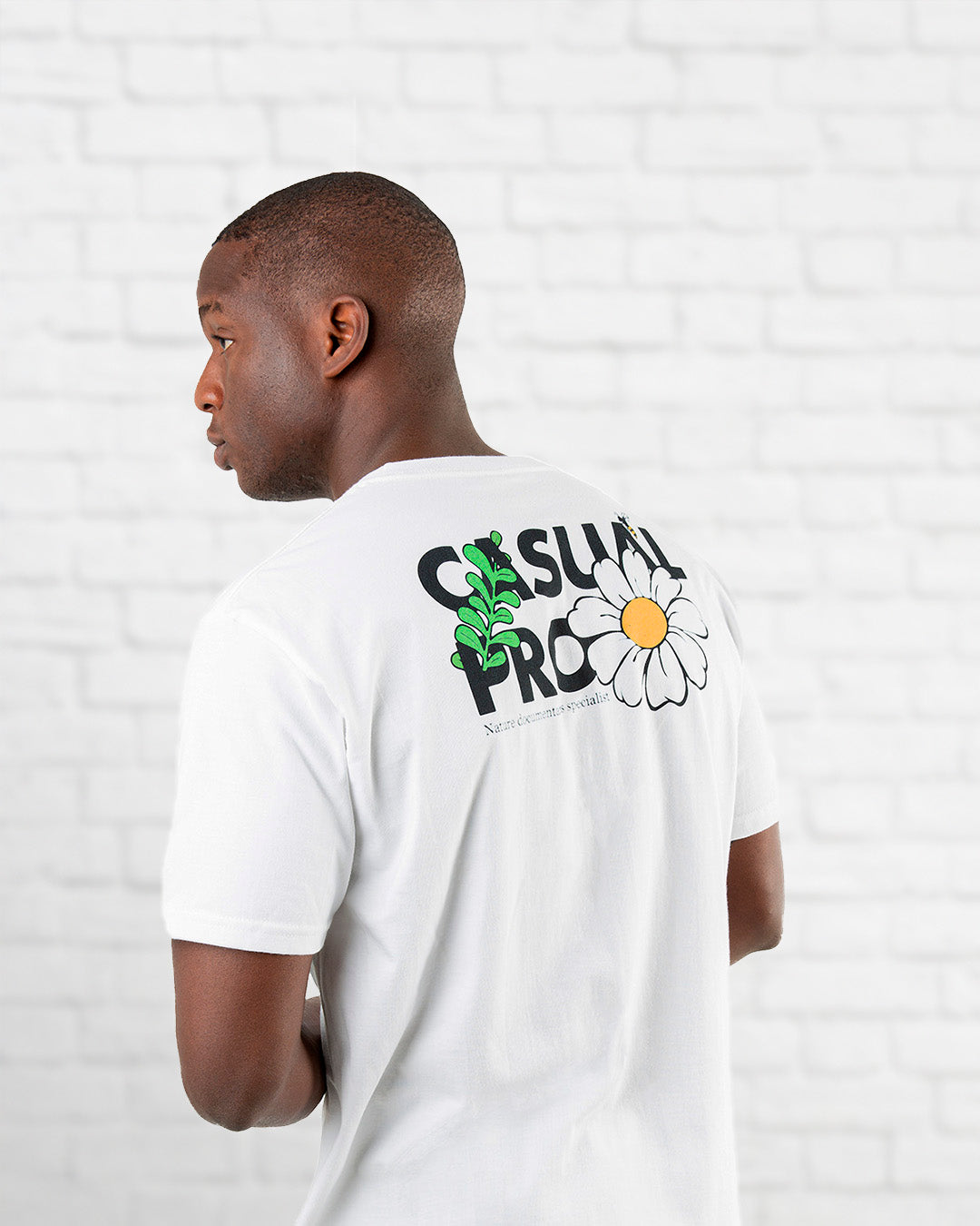 Man wearing a flower t shirt from Casual Pro