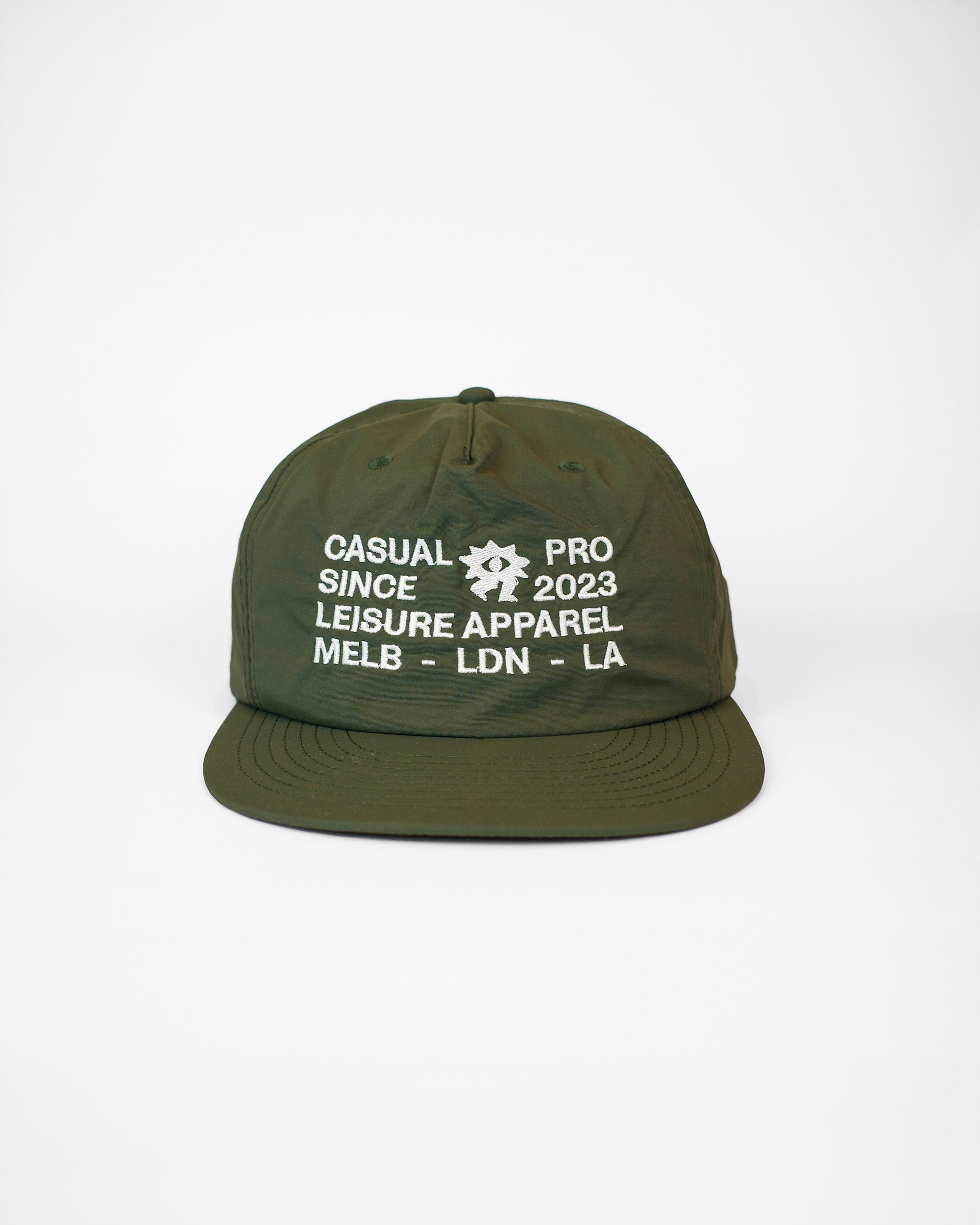 Casualist Leisure Hats OG snapback olive green front embroidery